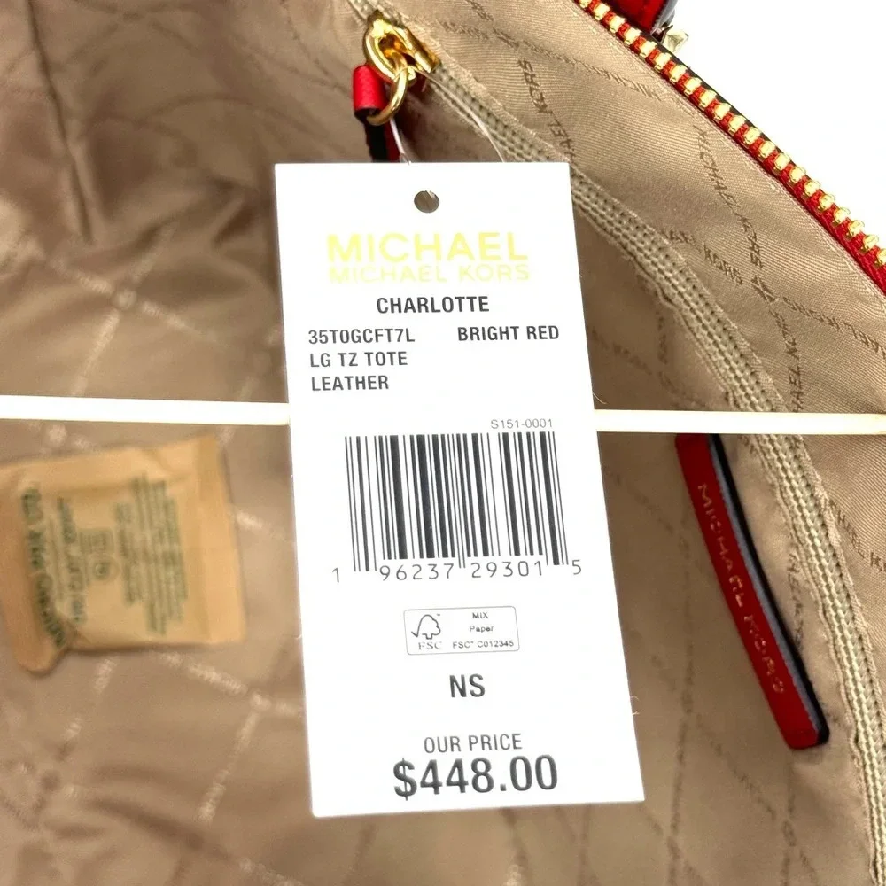 Michael Kors Large Charlotte TZ Tote Bag Bright Red - Picture 10 of 10